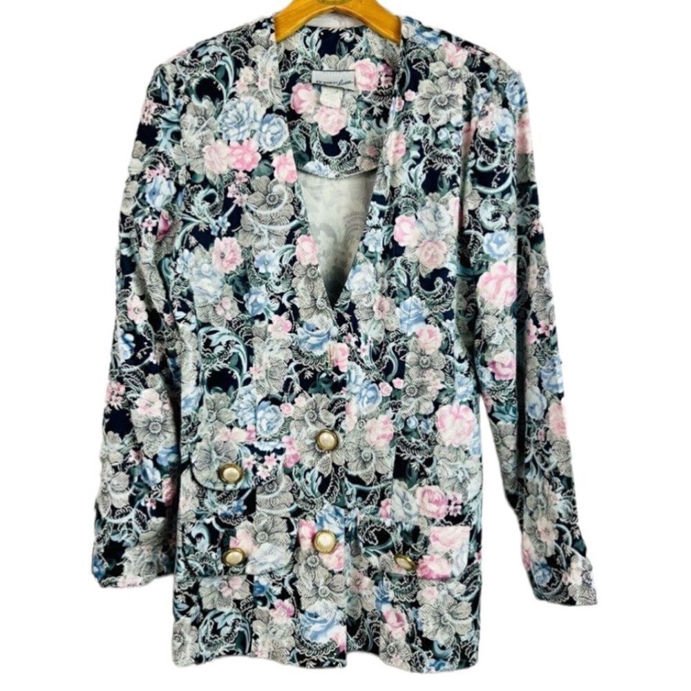 Vintage 90s Breakin’ Loose Navy Floral Tapestry Blazer